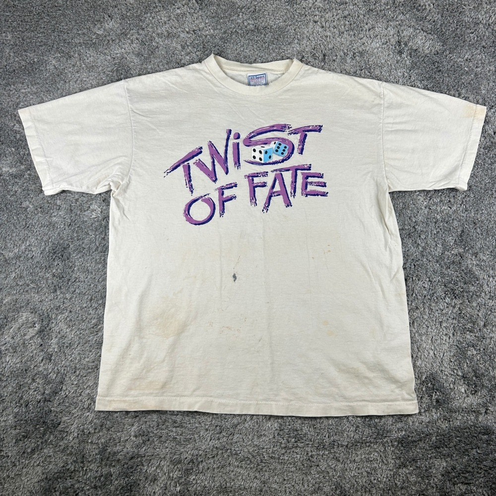 Vintage All Sport Pro Weight Shirt Mens XL White Twist of Fate Dice Tee USA 90s